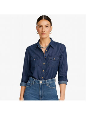 Soft Wash Denim Chambray Shirt Blue Long Sleeve Jean Shirt Banana Republic Small